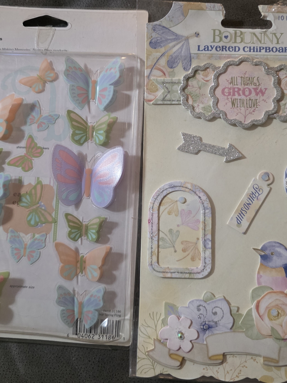 BoBunny Layered Chipboard Floral & Butterfly Stickers - Pastel